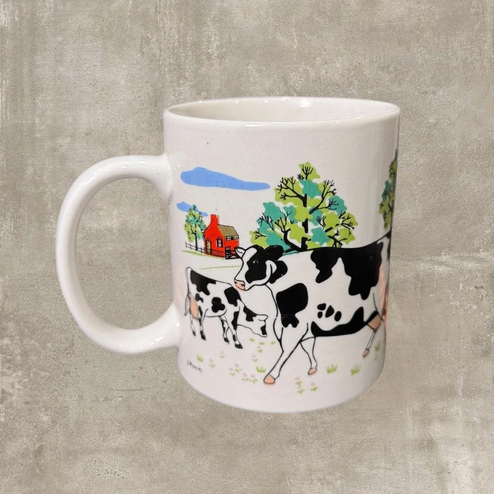 Vintage 1997 E. Rosen Cow Mug Set 2 Farmhouse Coffee Cup Dairy Cow Kitchen Decor